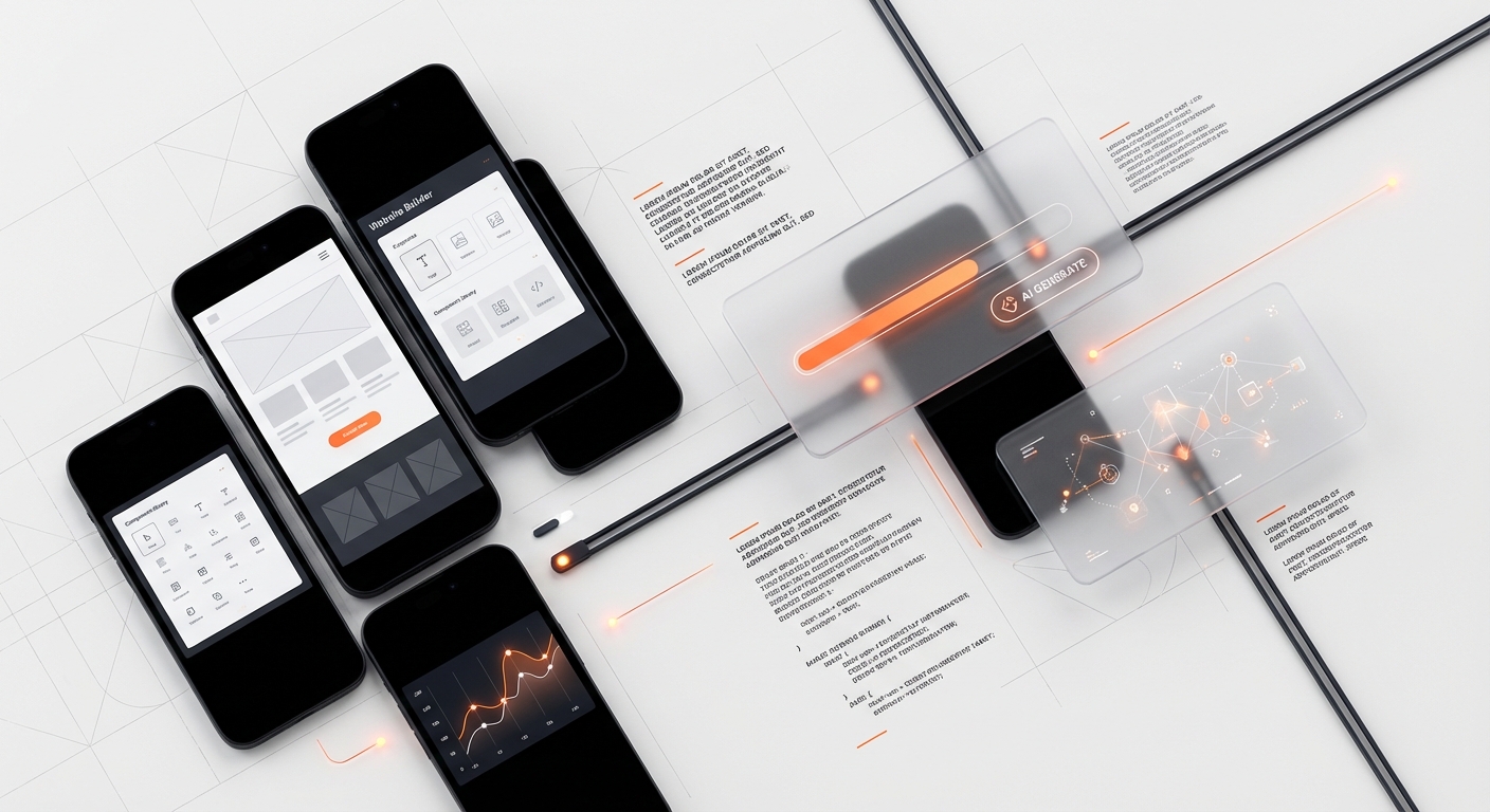 AI website design landscape 2026 - website builder interfaces with AI-generated layouts