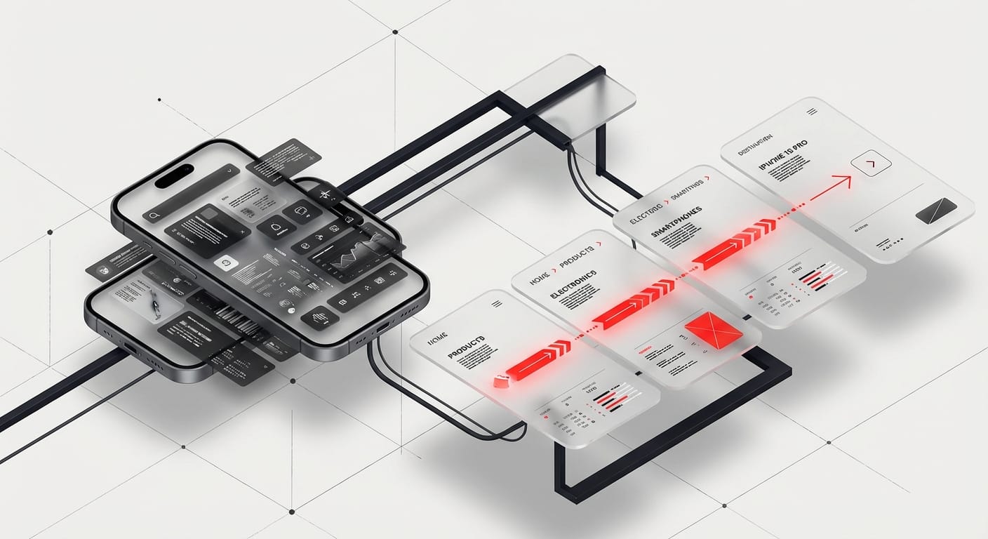 Abstract editorial illustration of contrasting screen interfaces showing user-centered vs self-centered design approaches