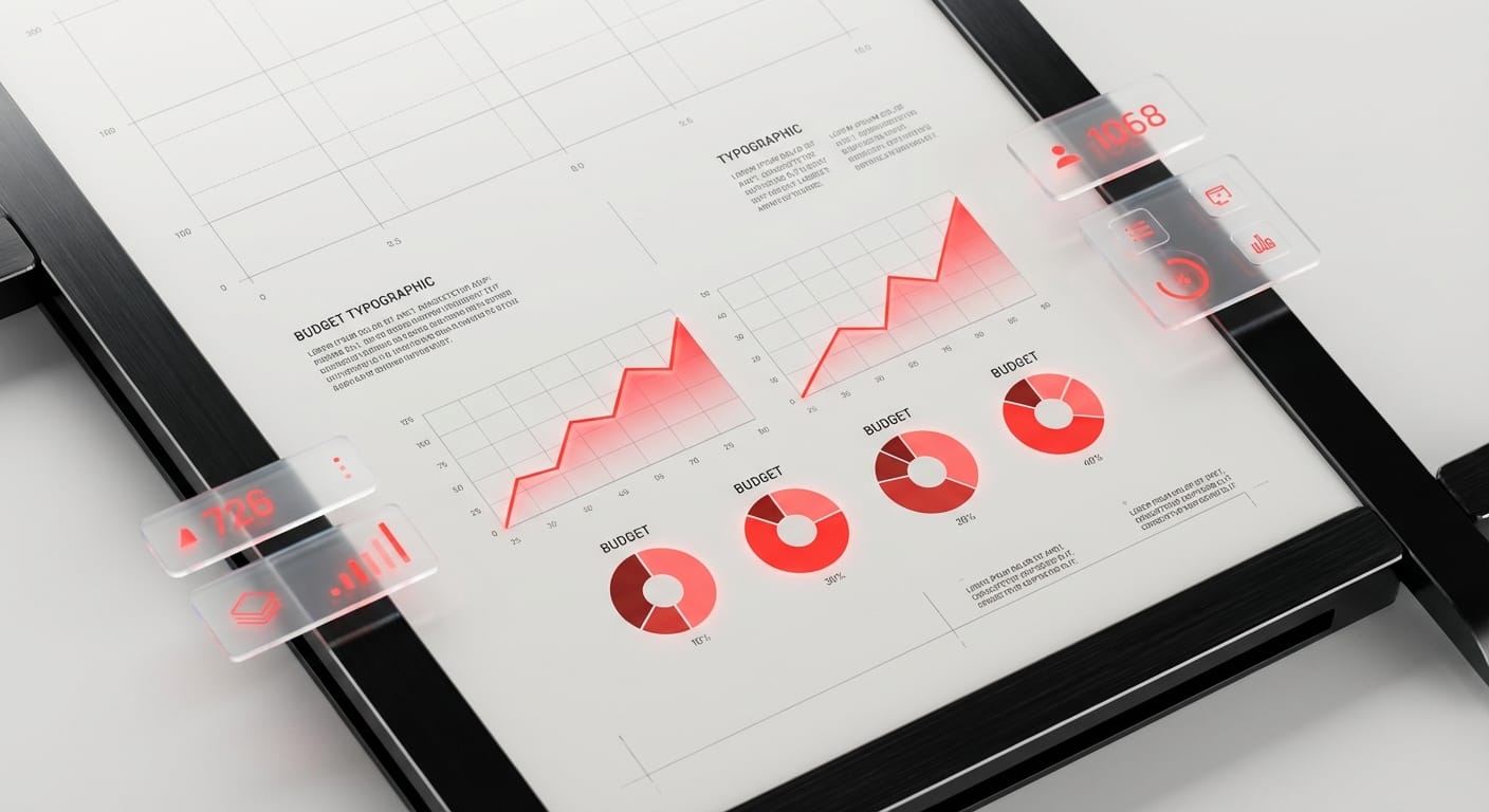 Abstract editorial illustration of minimal dashboard screens showing hidden cost analysis interfaces