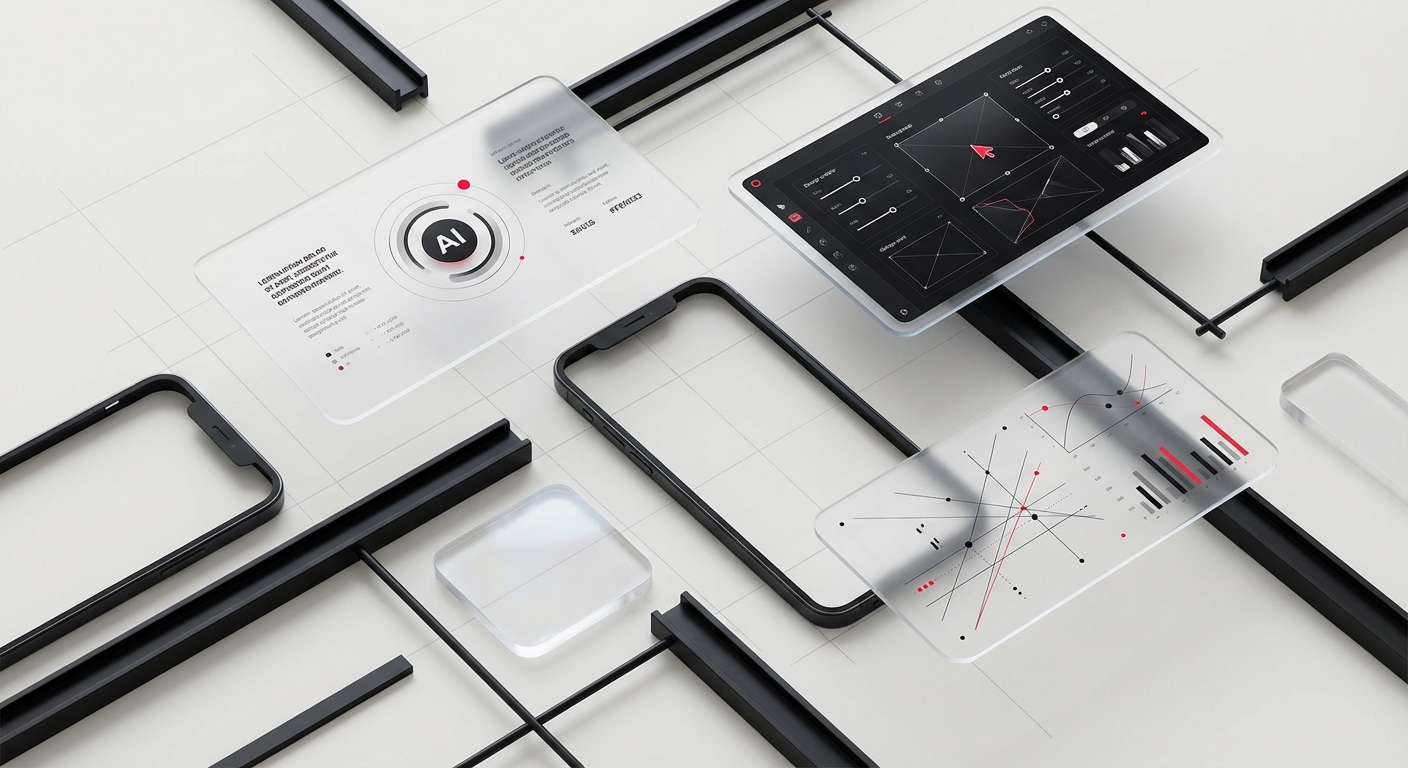 AI changing design roles - futuristic role-based AI assistant interfaces on multiple devices