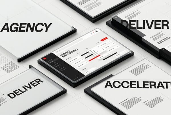 Design agency workflow dashboard showing AI-assisted tools and accelerated delivery