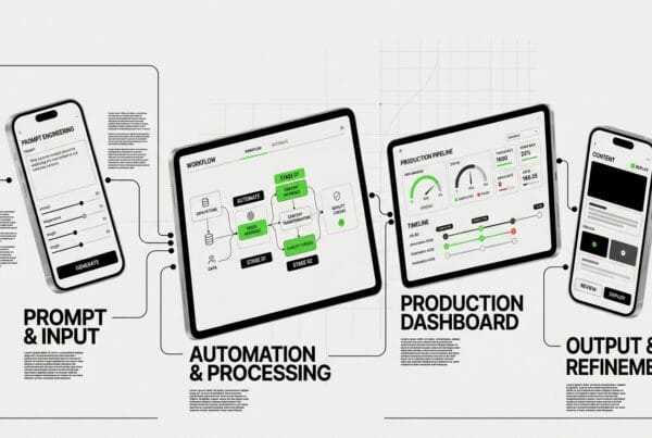 AI workflow automation interface showing prompt engineering and production pipelines