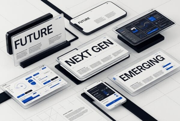 Futuristic UI/UX interface showing next-generation design patterns and emerging technology