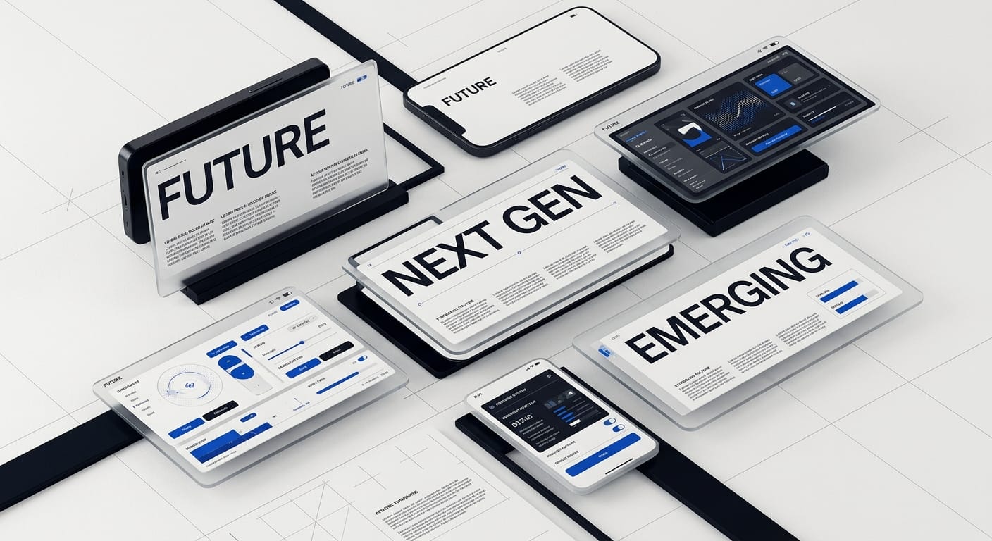 Futuristic UI/UX interface showing next-generation design patterns and emerging technology