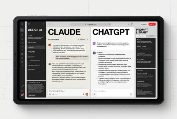 AI design assistant interface showing Claude and ChatGPT conversation workflows