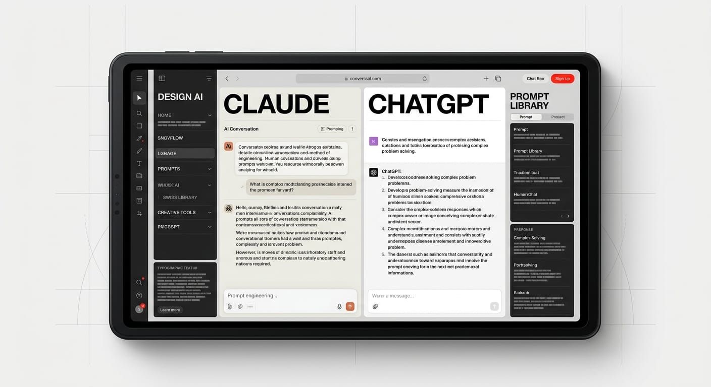 AI design assistant interface showing Claude and ChatGPT conversation workflows
