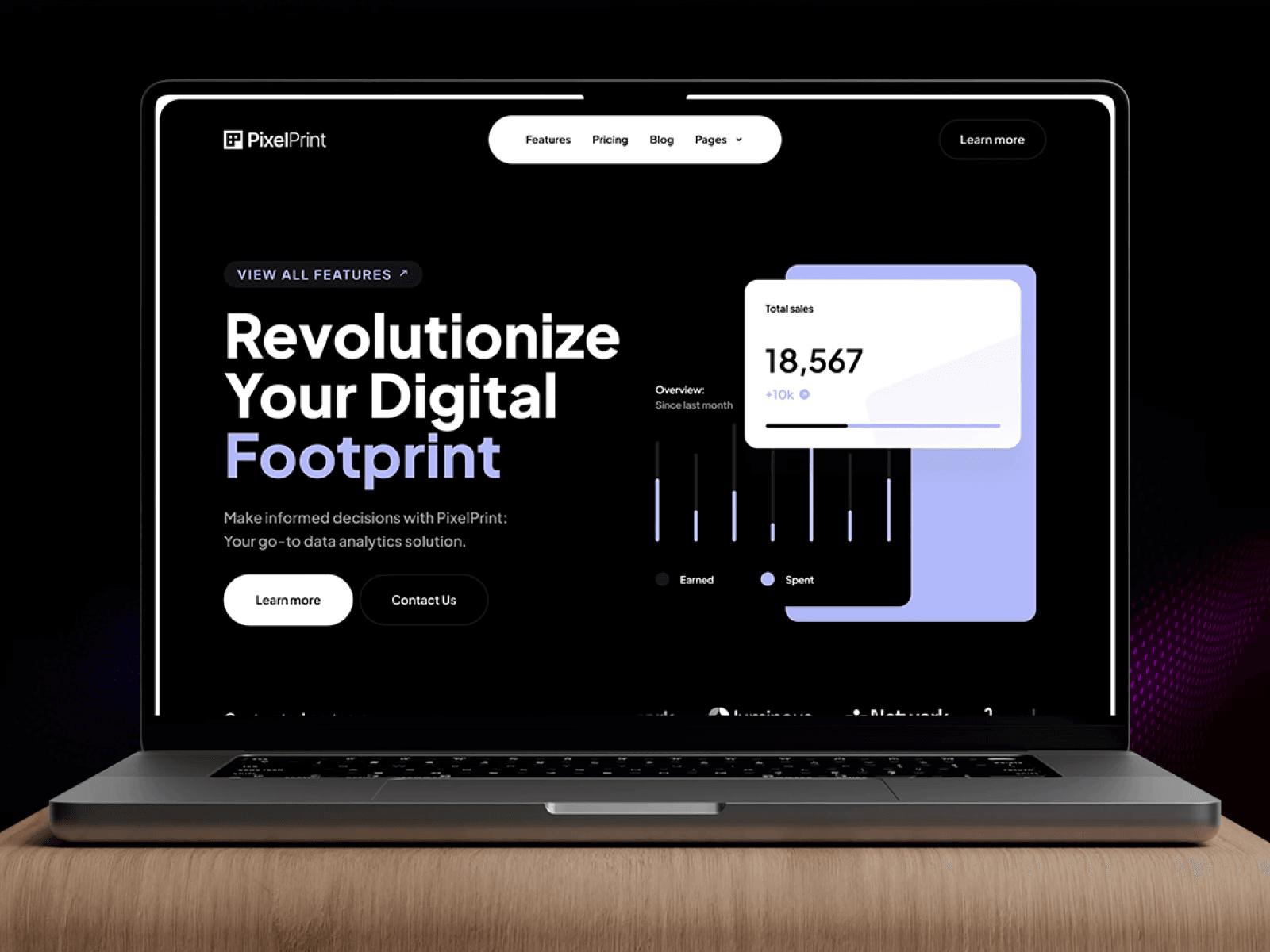 DesignX portfolio — PixelPrint Analytics Landing Page