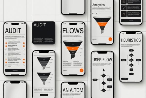 UX audit workflow for SaaS products showing heuristic evaluation and analytics review process