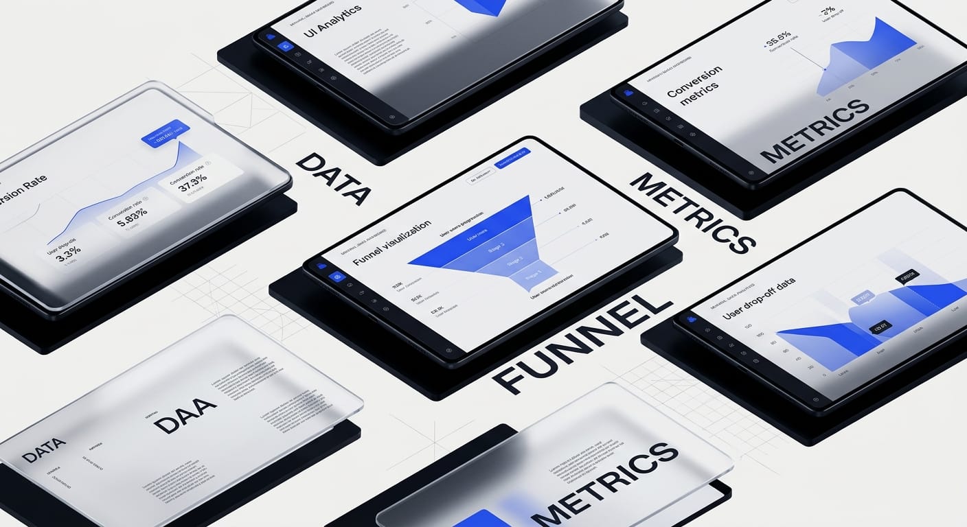 SaaS analytics dashboard showing conversion funnel metrics and user drop-off data visualization