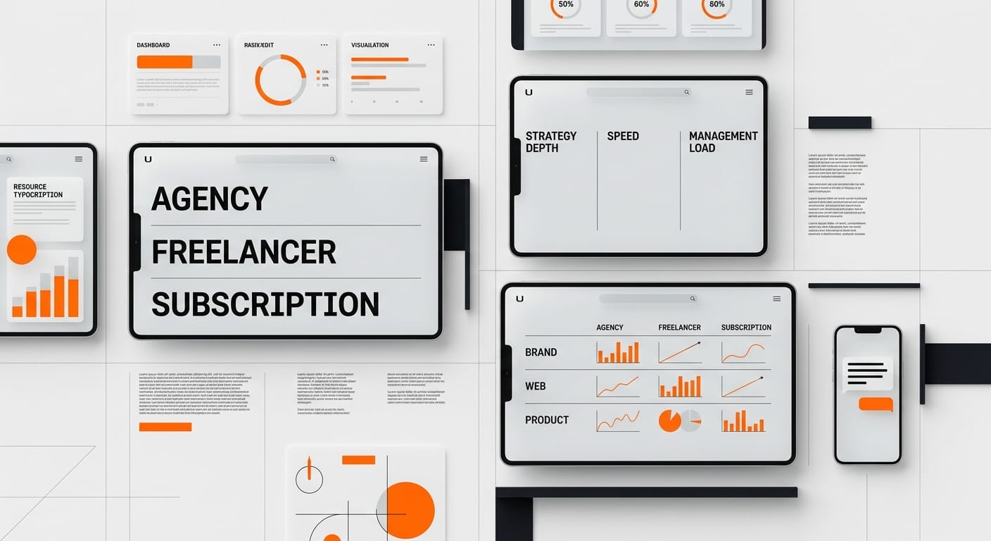 Design agency vs freelancer vs subscription comparison for branding web and product design