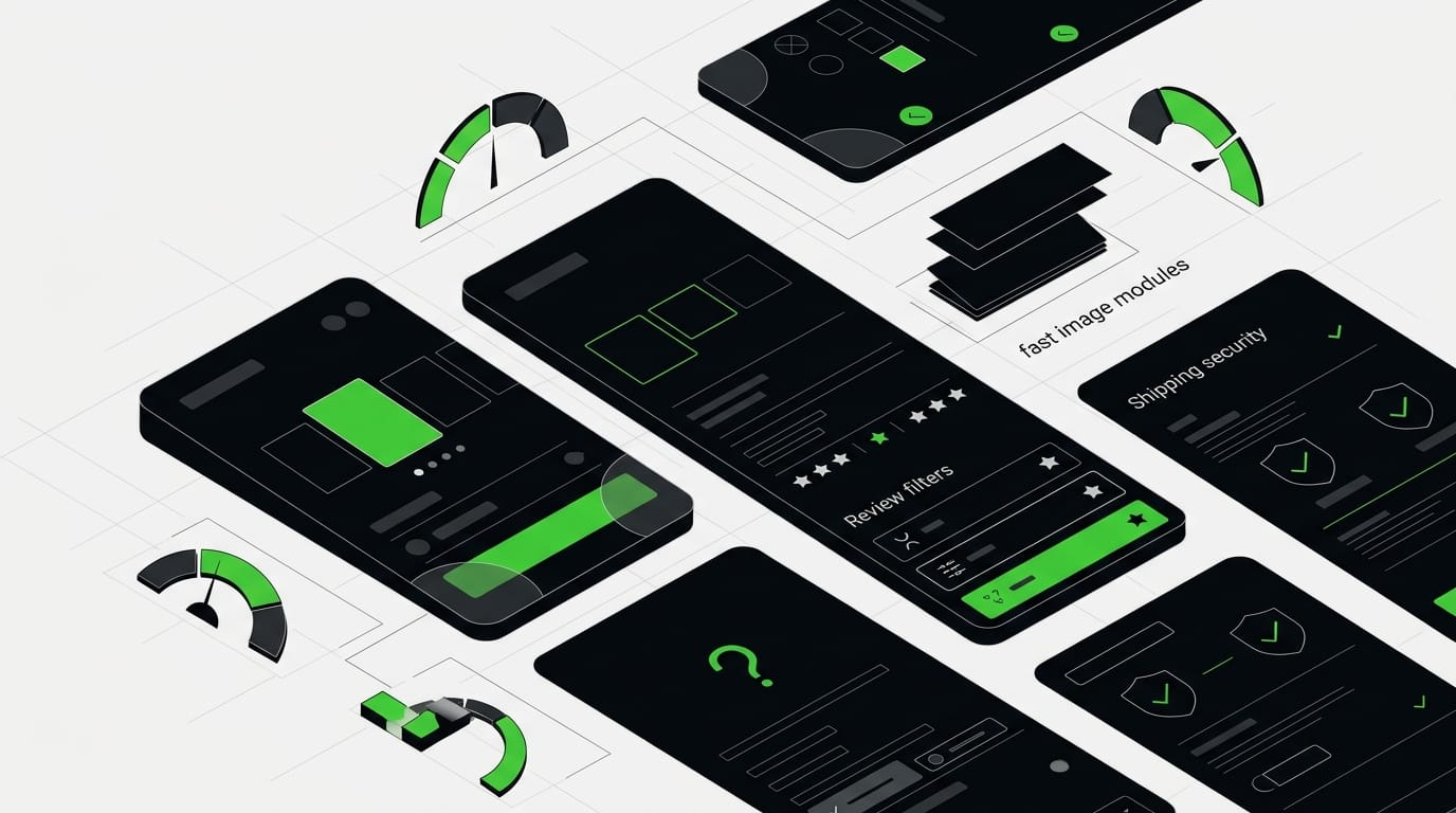 Mobile ecommerce product page design with sticky buy bar and performance metrics