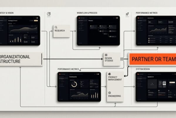 Enterprise design partner vs in house team hero image showing operating model choices for product teams