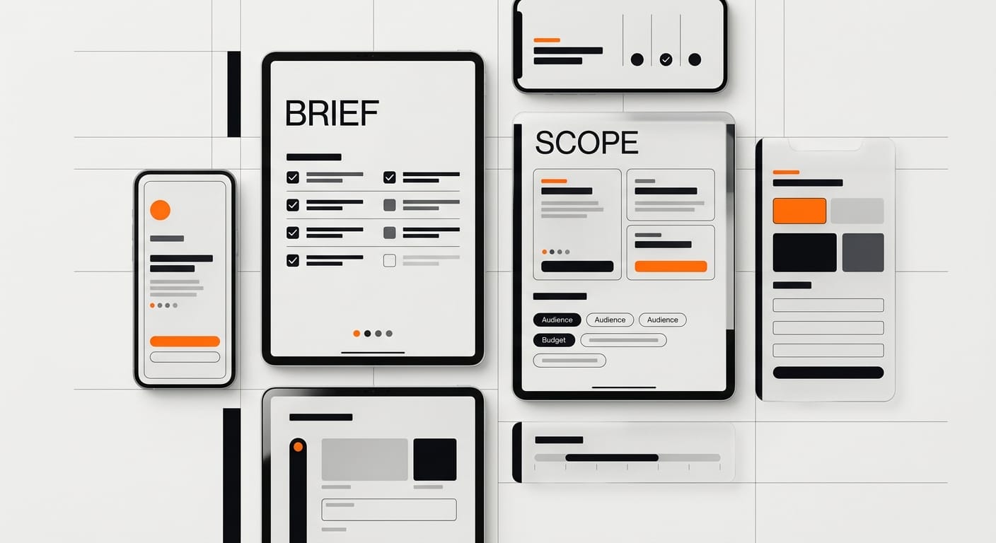 Design brief template for clients shown as checklist scope audience budget and timeline interface