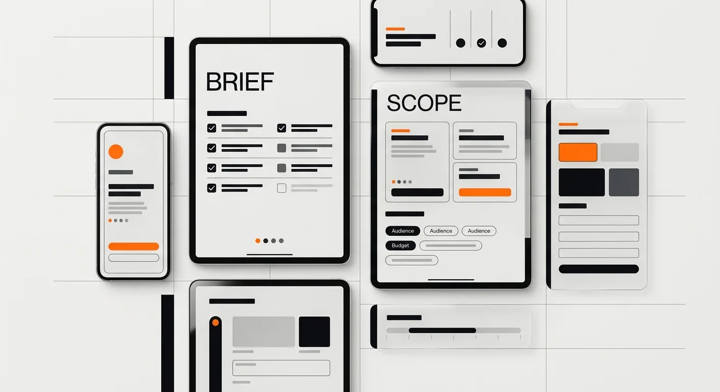 Design brief template for clients shown as checklist scope audience budget and timeline interface