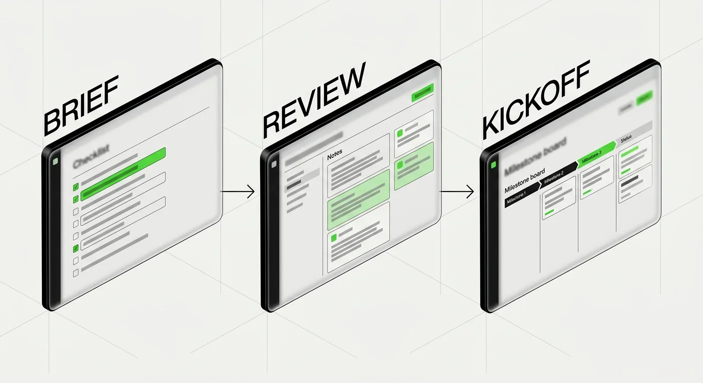 Design brief template for clients handoff workflow from brief to review to kickoff