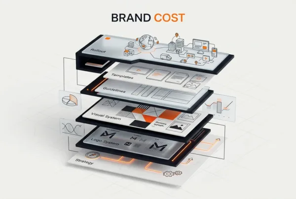 Brand identity cost breakdown showing strategy identity system guidelines templates and rollout budget layers