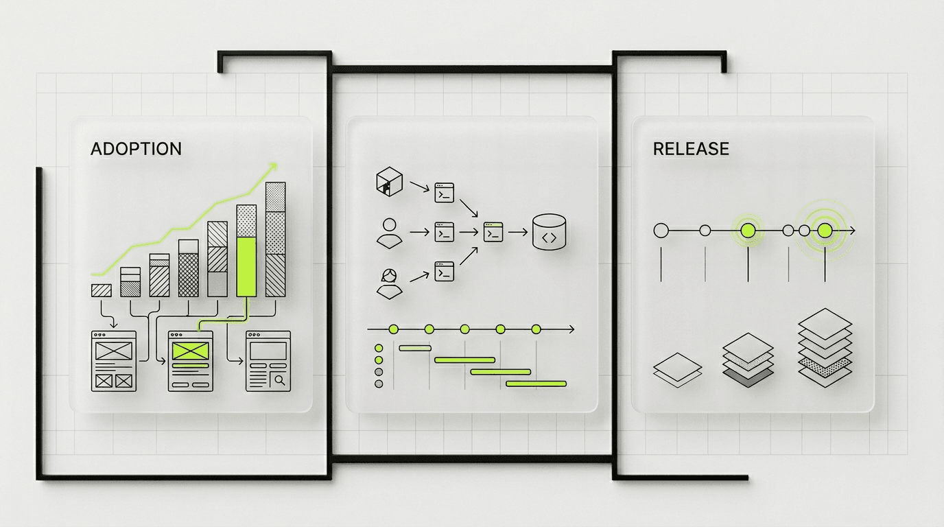 Enterprise design system governance adoption and release cadence metrics interface