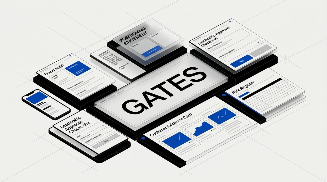 Rebrand timeline and process decision gate planning interface