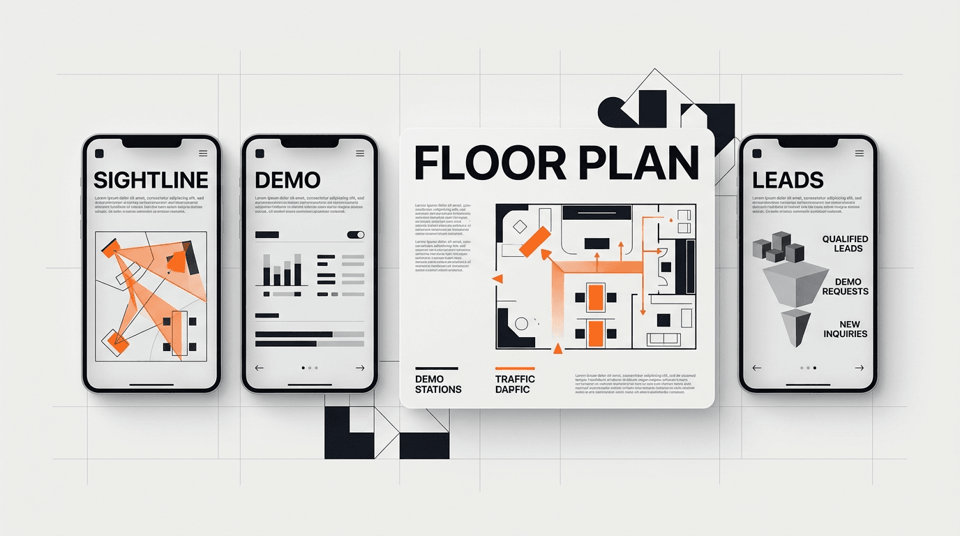 Trade show floor plan interface showing sightline demo floor plan and leads modules