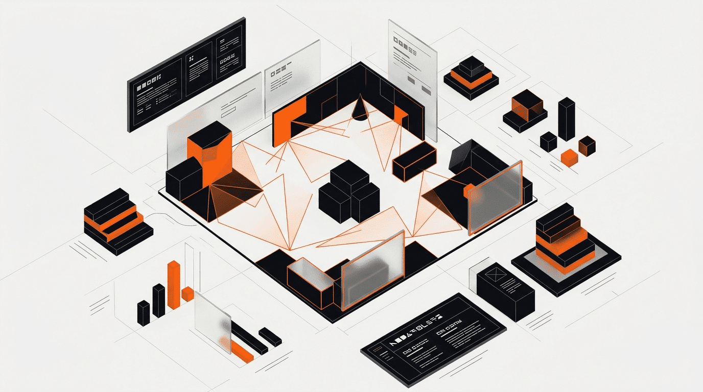 Isometric trade show booth strategy floor plan with demo and lead capture zones