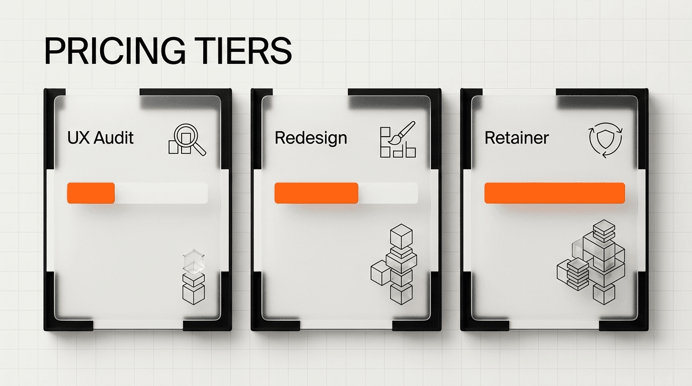 UI UX design agency pricing tiers for audit redesign and retainer services