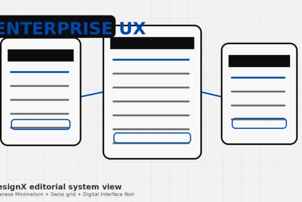 Enterprise UX partner-selection workflow map with role-based product screens