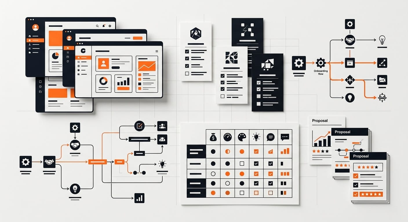 SaaS UI UX design agency hero showing agency fit decision screens