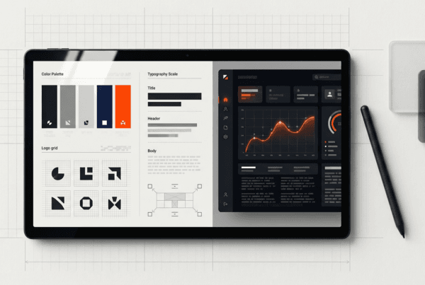 Branding and UI UX agency evaluation workspace connecting strategy identity and product UI