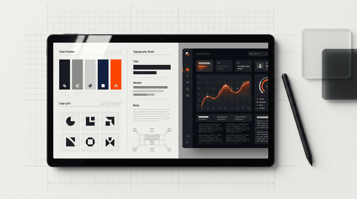 Branding and UI UX agency evaluation workspace connecting strategy identity and product UI