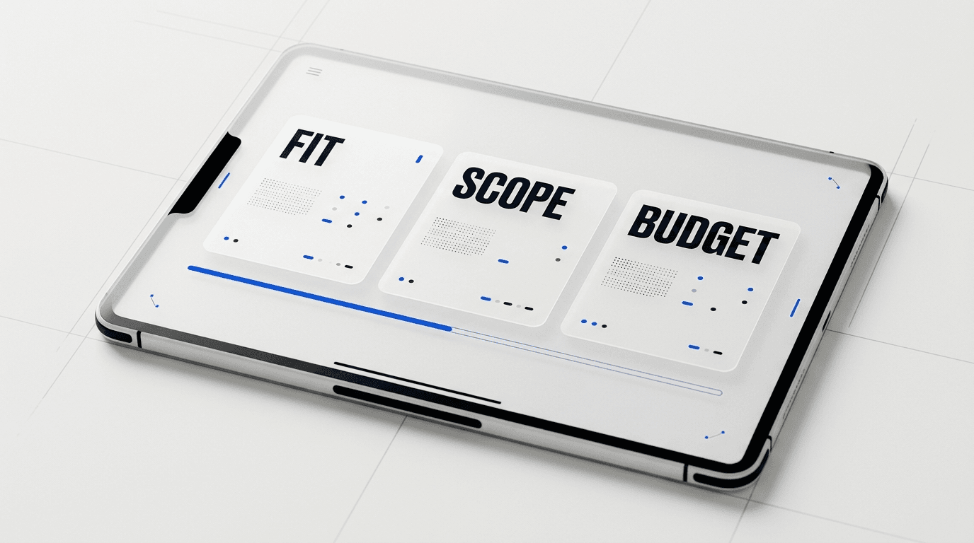 Scorecard criteria, budget bands, and scope fields for choosing a product design partner