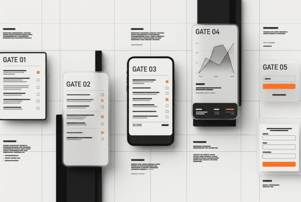 Five-gate landing page conversion scorecard with CTA and short-form modules