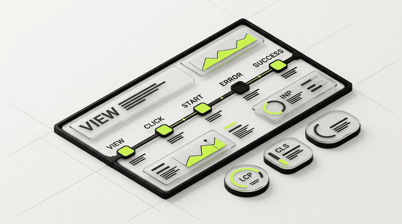 Landing page conversion tracking path with CTA, form, error, success, and Web Vitals checks
