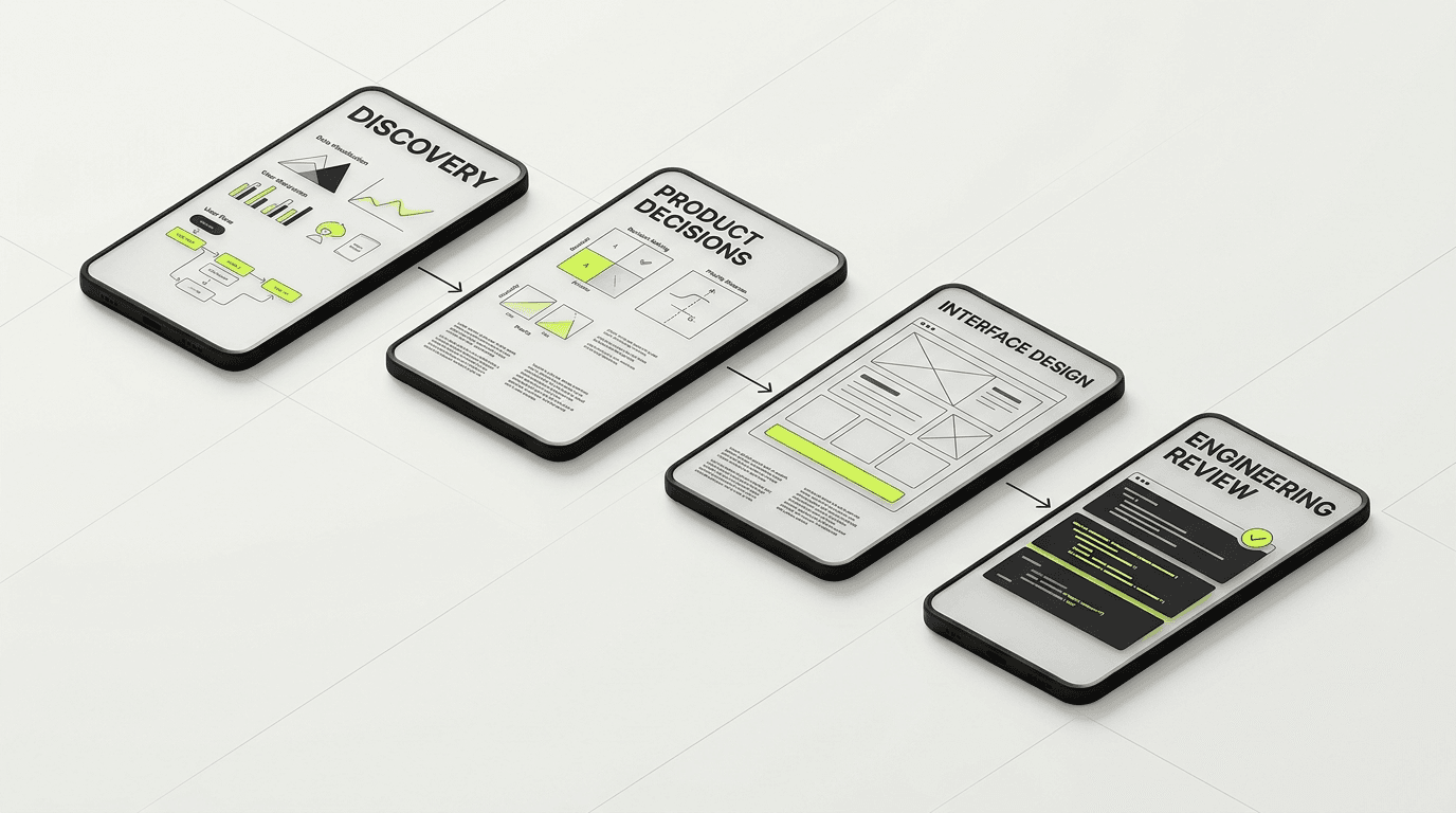 Embedded senior product design agency workflow from discovery through engineering handoff