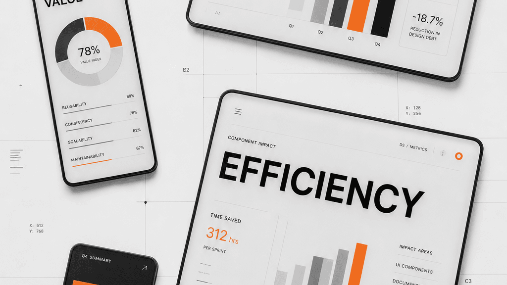 Design system ROI dashboard tracking efficiency, reuse, and delivery value for B2B SaaS teams