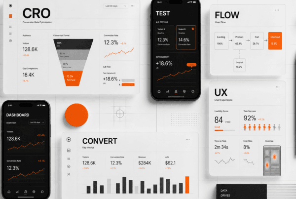 CRO testing metrics and UX flow diagnostics compared across product interface screens