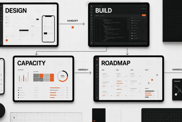 UX design retainer agency workflow connecting roadmap priorities, design work, and engineering handoff