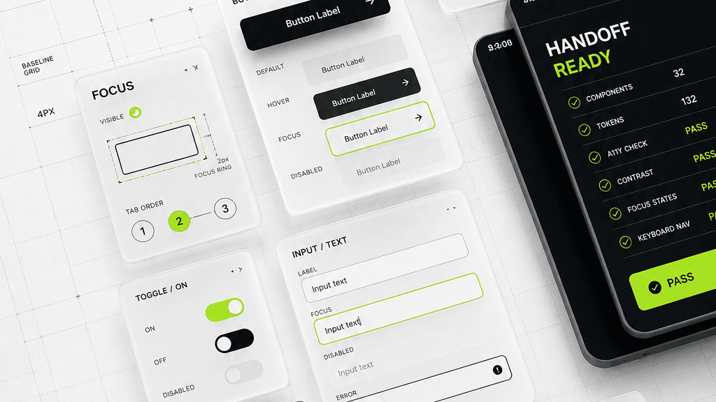 Accessible design handoff with component states, focus checks, and keyboard navigation