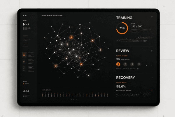 AI product design interface with human review, recovery states, and model training