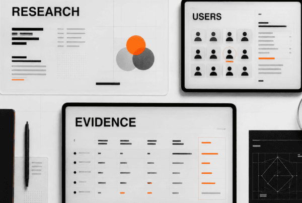 UX research agency workspace connecting users, research evidence, and product decisions