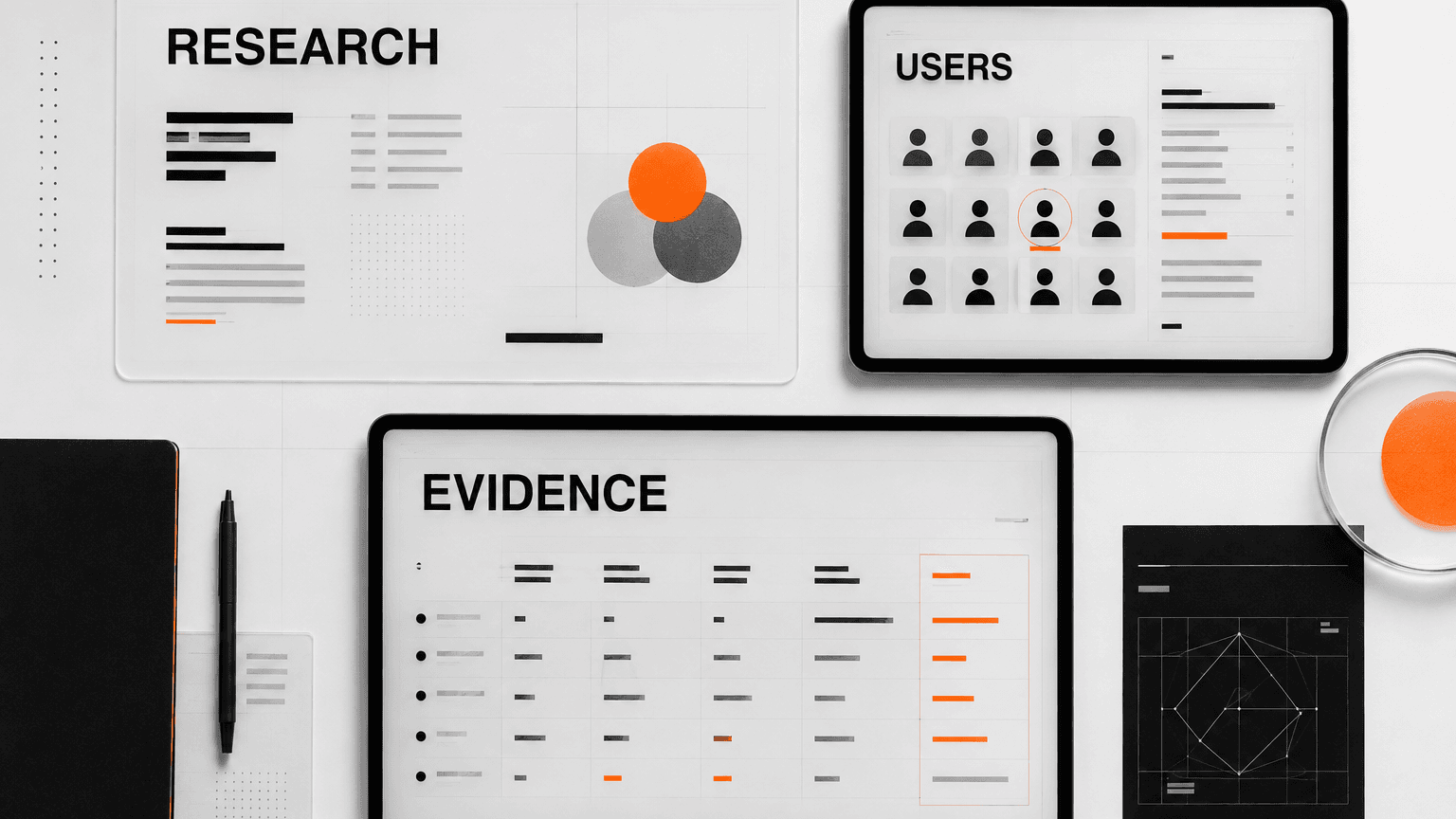 UX research agency workspace connecting users, research evidence, and product decisions